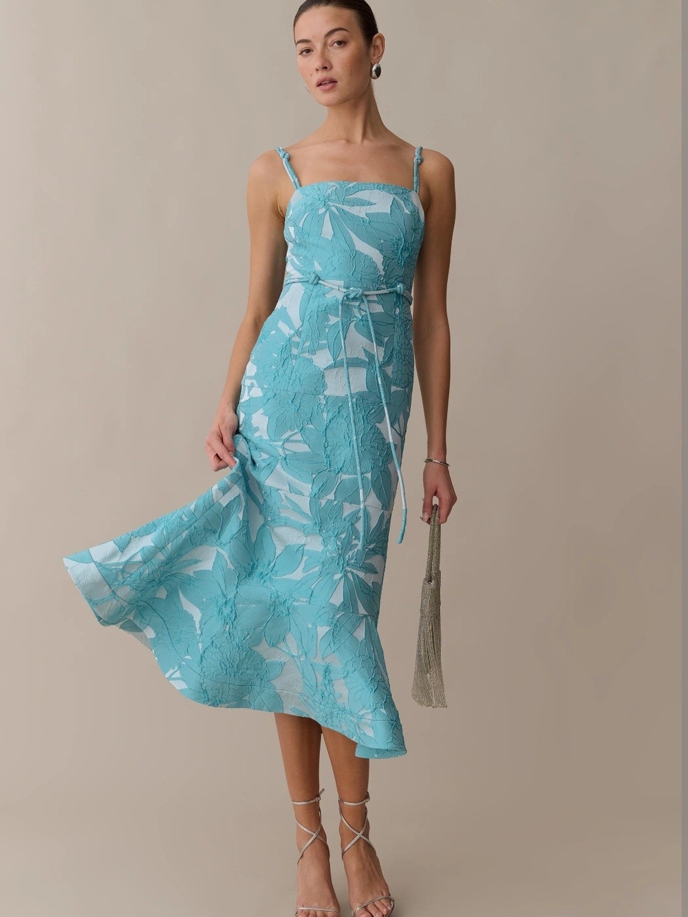 O.P.T. Aqua Floral Spaghetti-Strap Midi Dress In Brocade